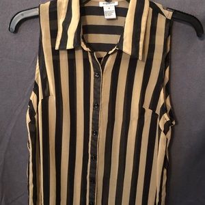 Black and Tan sheer striped blouse. 2